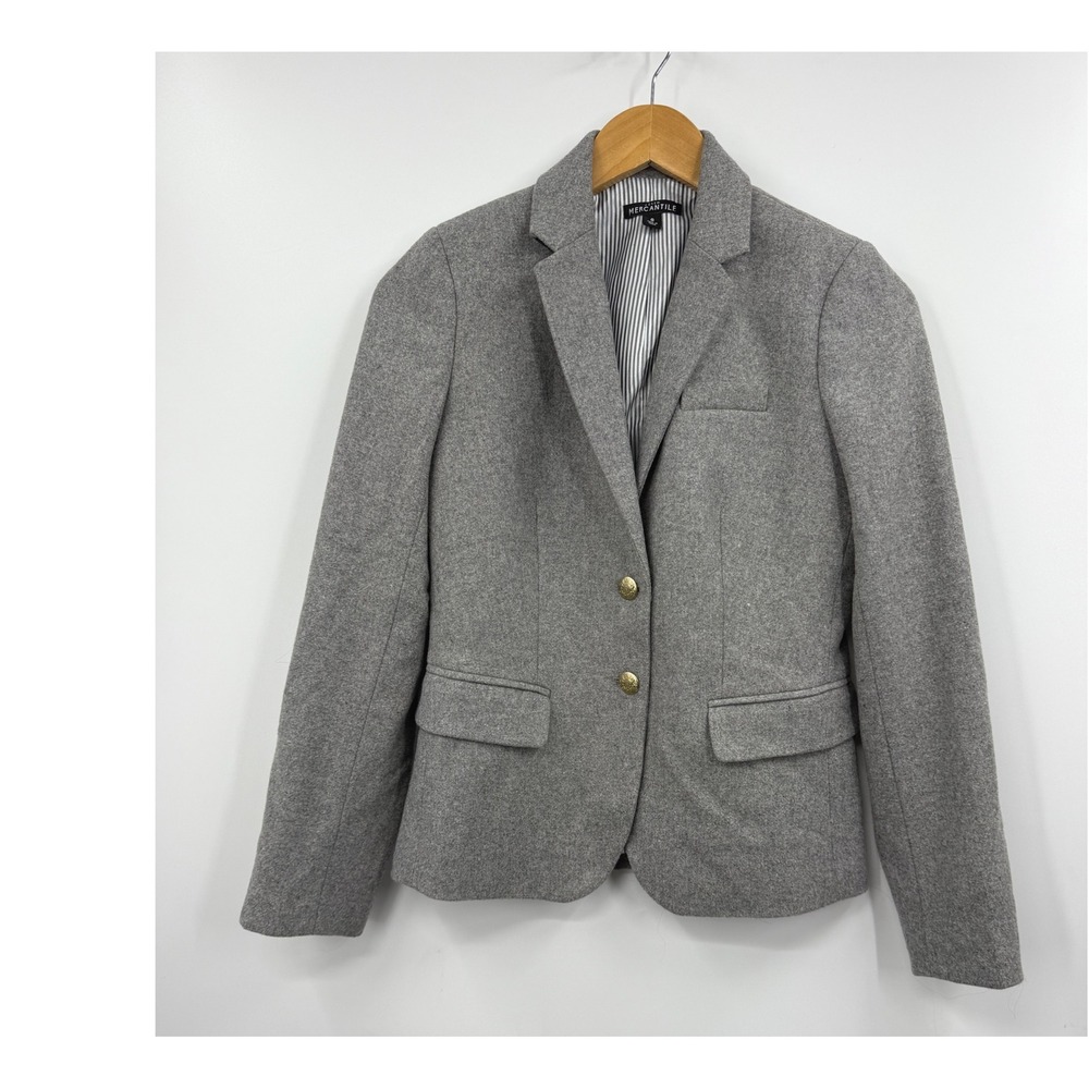 J. Crew ‎ Womens Gray Wool Blend Blazer Size 0 Gold Button Lined